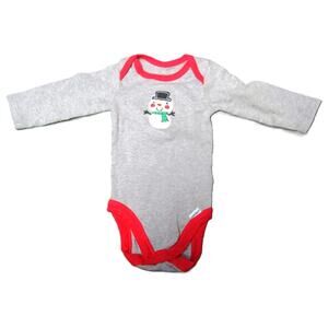 Gerber Unisex Bodysuit Gray with Red Trim and Appliqued Snowman Size 3-6 Months